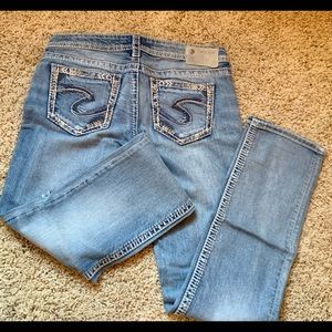 Silver Mid rise Straight Leg Blue Jeans